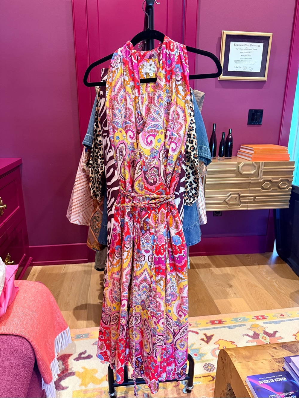 Paisley Halter Maxi Dress in Bright Pink